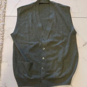 Men's Olive Green V-Neck Button Front Sweater Vest